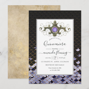 Invitation Mermaid Quinceañera Monogrammé avec Pierre Précieu