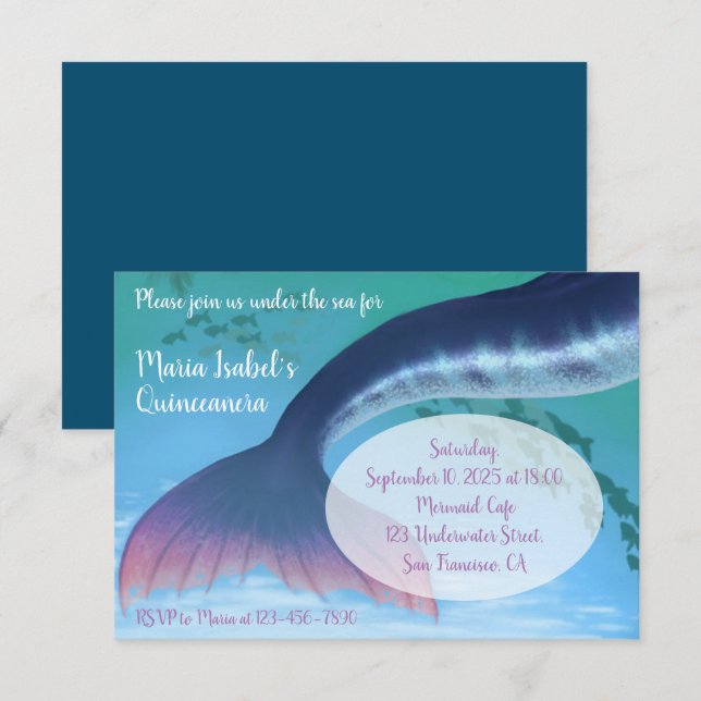 Invitation Mermaid Quinceañera sous la mer 15e anniversaire (Devant / Derrière)