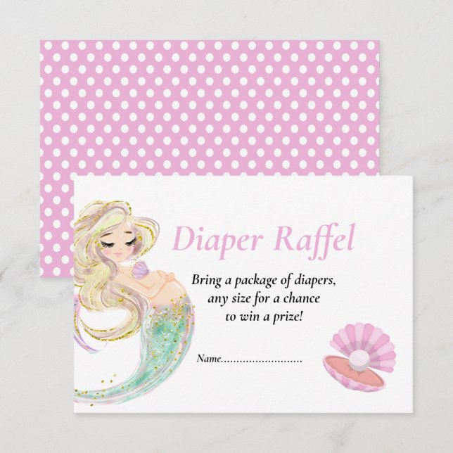 Invitation Mermaid Rose Raffel Diape pour Baby Shower à pois (Devant / Derrière)
