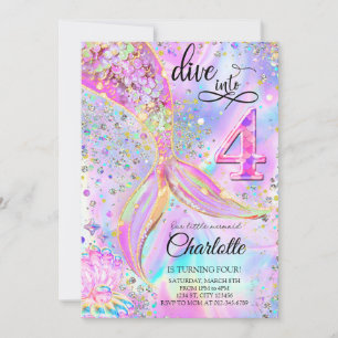 Invitation Mermaid rose violet Anniversaire Plongée dans quat