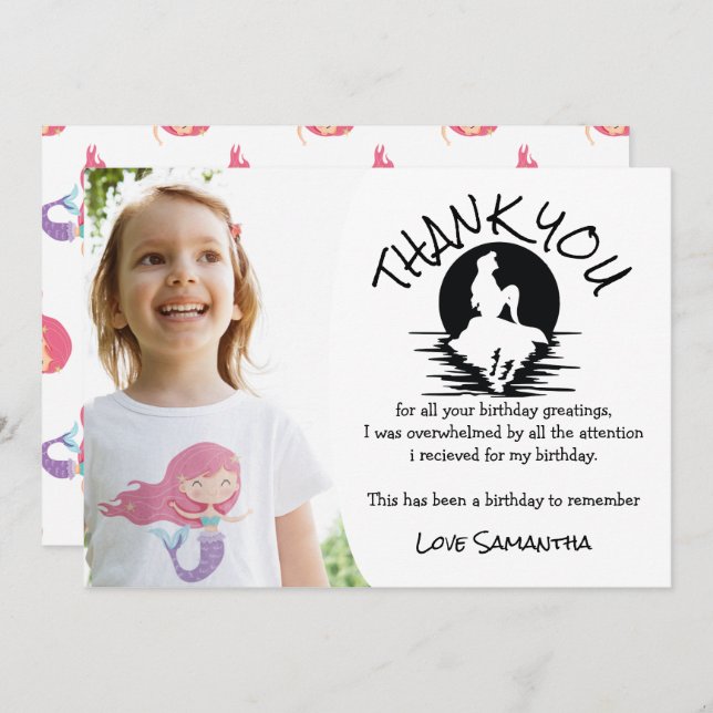 Invitation Mermaid rose violet Merci de fête d'anniversaire I (Devant / Derrière)