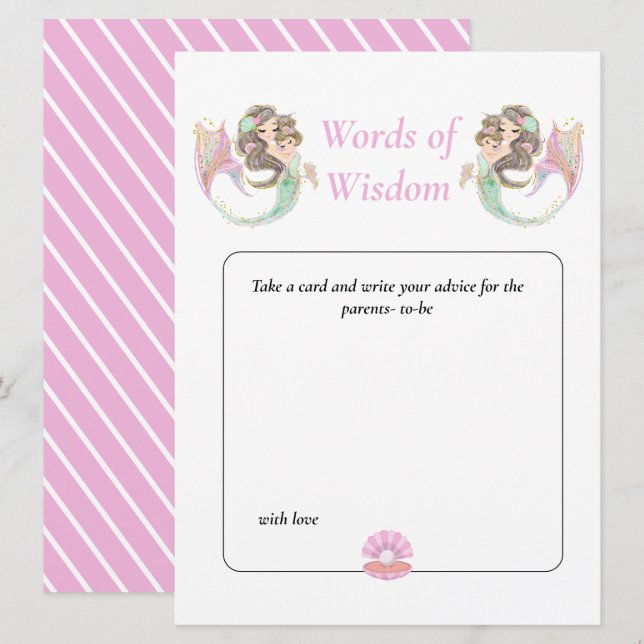 Invitation Mermaid Sagesse Brown maman Baby shower sous la me (Devant / Derrière)