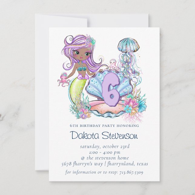 Invitation Mermaid Sea Life | Fête d'anniversaire avec âge pe (Devant)