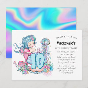 Invitation Mermaid Sea Life   Fête d'anniversaire avec âge pe