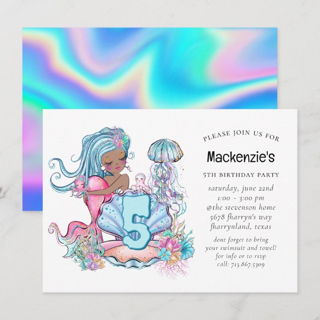 Invitation Mermaid Sea Life | Fête d'anniversaire avec âge pe (Devant / Derrière)