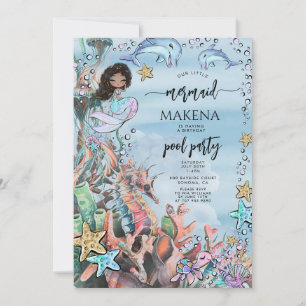 Invitation Mermaid Seahorse Rose Bleu Anniversaire