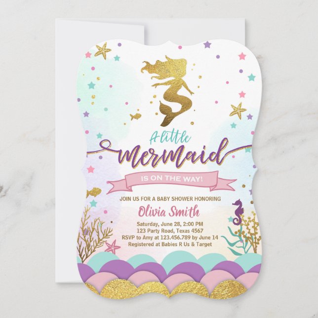 Invitation Mermaid Sous L'Invitation Du Baby shower De Mer (Devant)