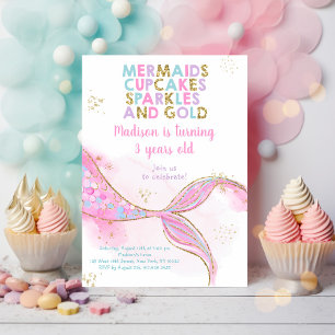 Invitation Mermaid Sparkles Gold Anniversaire