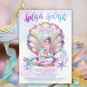 Invitation Mermaid Splish Pool Party Fille Anniversaire