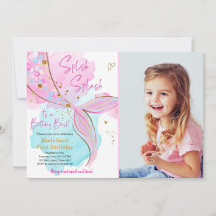Invitation Mermaid Splish Pool Party Fille Anniversaire Inv