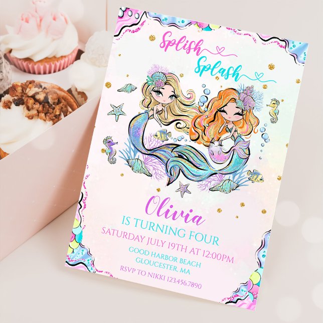 Invitation Mermaid Splish Splash 4e fête d'anniversaire (Créateur téléchargé)