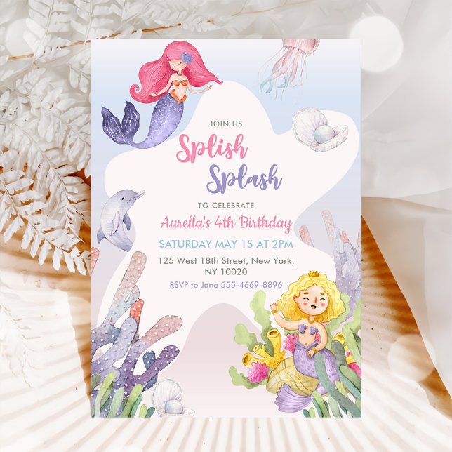 Invitation Mermaid Splish Splash 4e fête d'anniversaire (Créateur téléchargé)