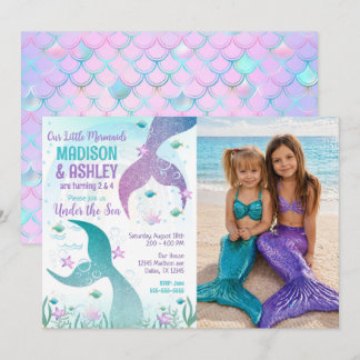 Invitation Mermaid Tail Photo Under the Sea Joint Birthday 