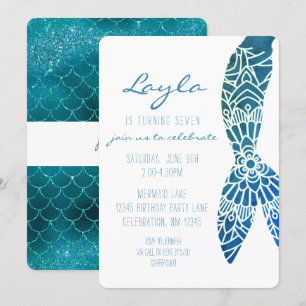 Invitation Mermaid Tail Under the Sea Girl Birthday Invitatio