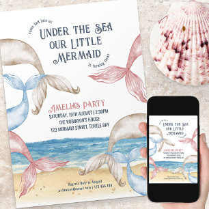 Invitation Mermaid Tails Beach Party Anniversaire