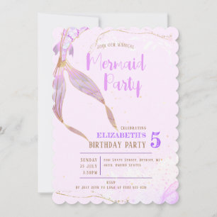 Invitation Mermaid Thème Coloré Anniversaire de enfant Party