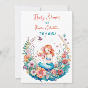 Invitation Mermaid Thème Floral Baby shower de fille