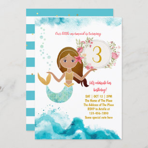 Invitation Mermaid Thème Sous La Mer Bébé Fille 3ème Annivers