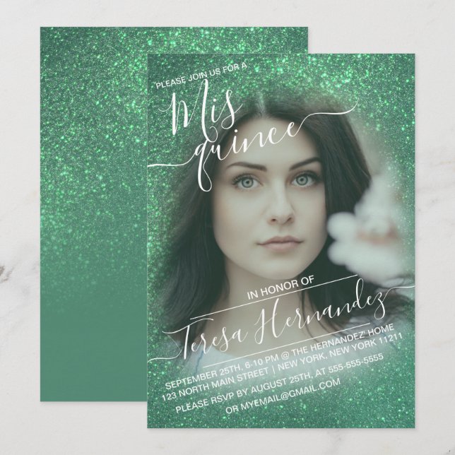 Invitation Mermaid Turquoise Sparkly Parties scintillant Phot (Devant / Derrière)