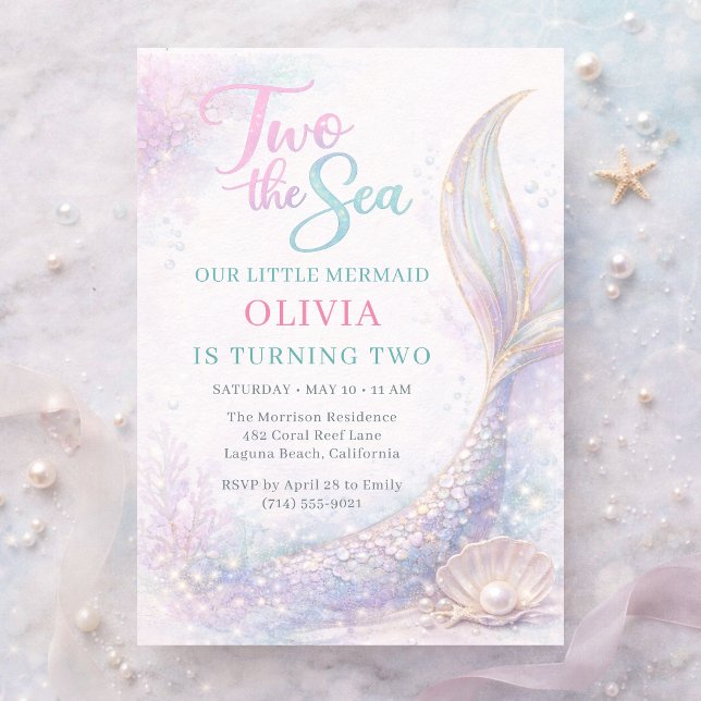 Invitation Mermaid Two la Mer 2ème Anniversaire Glitter (Créateur téléchargé)