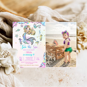 Invitation Mermaid Two The Sea 2nd Birday Party Photo