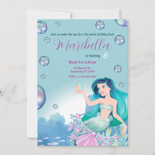 Invitation Mermaid Under The Sea Birthday Party (Devant)