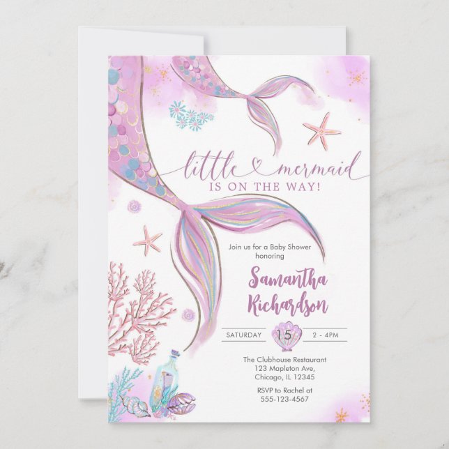 Invitation Mermaid Under the Sea Splish Splash Baby Shower (Devant)