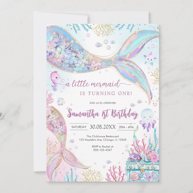 Invitation Mermaid Under the Sea Splish Splash Birthday (Devant)