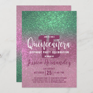 Invitation Mermaid vert rose triple Parties scintillant Quinc