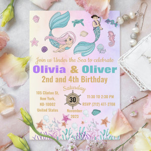 Invitation Mermaigre et Pirates de Cute Twins Fête d'annivers