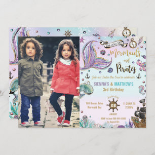 Invitation Mermaitres et pirates jumeaux Anniversaire photo O