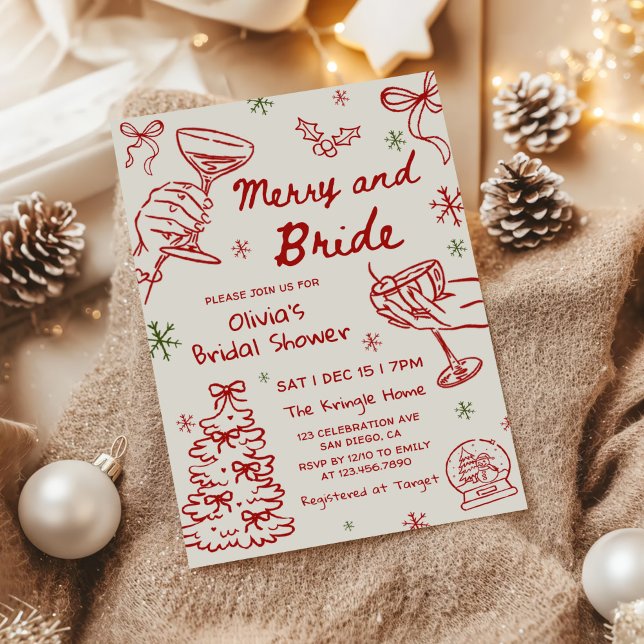 Invitation Merry and Bride Hand Drawn Christmas Bridal Shower (Créateur téléchargé)
