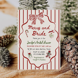Invitation Merry and Bride Mariage Noël Dessinée à la Main Sh