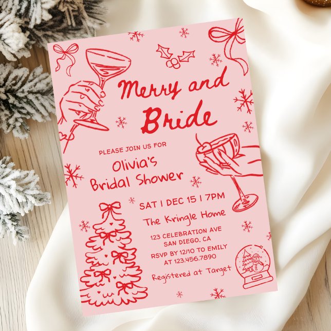 Invitation Merry and Bride Mariage Noël Dessinée à la Main Sh (Créateur téléchargé)
