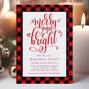Invitation Merry and Bright Buffalo à carreaux Noël Fête P