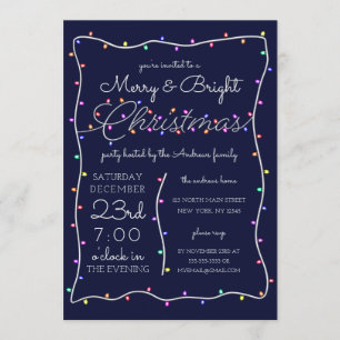 Invitation Merry and Bright Neon Glow Lights Border Christmas