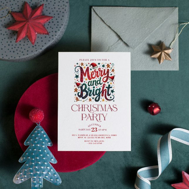 Invitation Merry and Bright Retro Typography Party Invite (Créateur téléchargé)