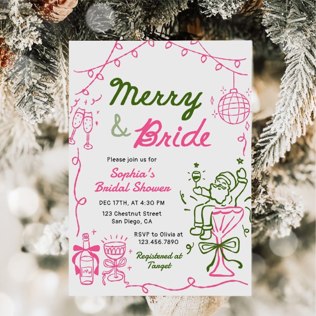 Invitation Merry & Bride Mariage Noël Dessinée à la Main Show (Créateur téléchargé)