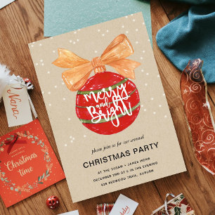 Invitation Merry & Bright l Festive Red Mistletoe Holiday