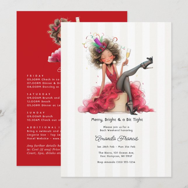 Invitation Merry Bright & Un peu serré Noël Enterrement de vi (Devant / Derrière)
