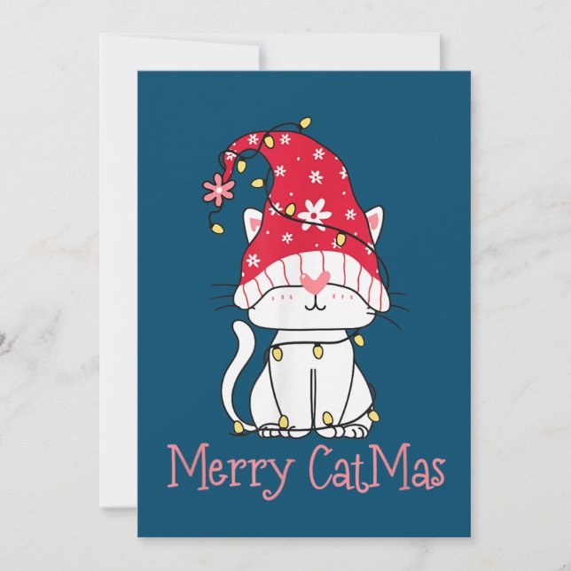 Invitation Merry Catmas Xmas Gift Funny Cute Gnomes Cat (Devant)