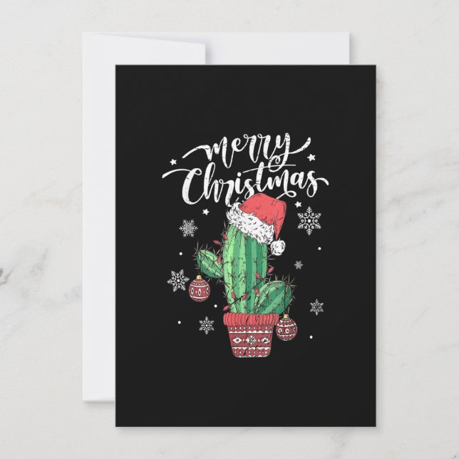 Invitation Merry Christmas Cactus With Santa Hat Light Funny  (Devant)