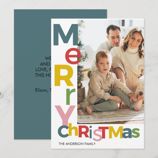 Invitation Merry Christmas Colorful Photo (Devant / Derrière)
