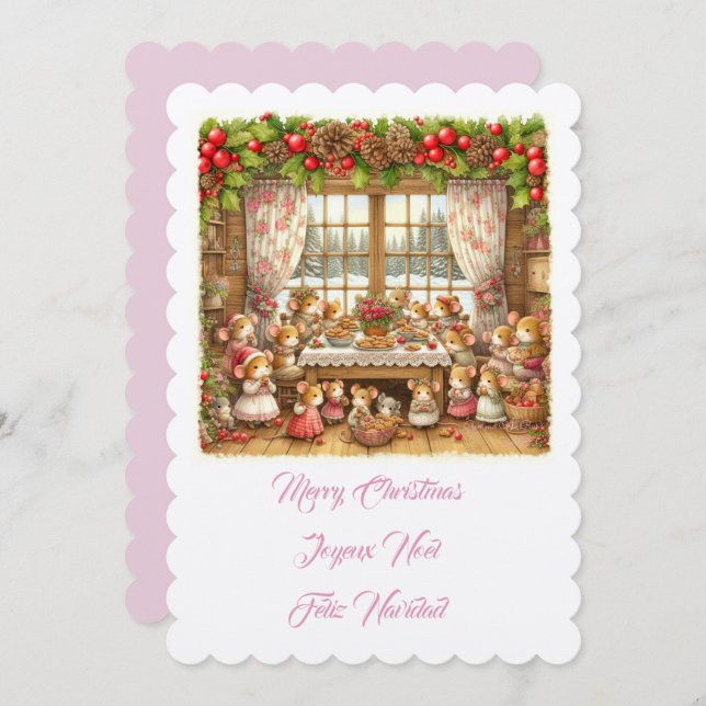 Invitation Merry Christmas family mouses illustration (Devant / Derrière)