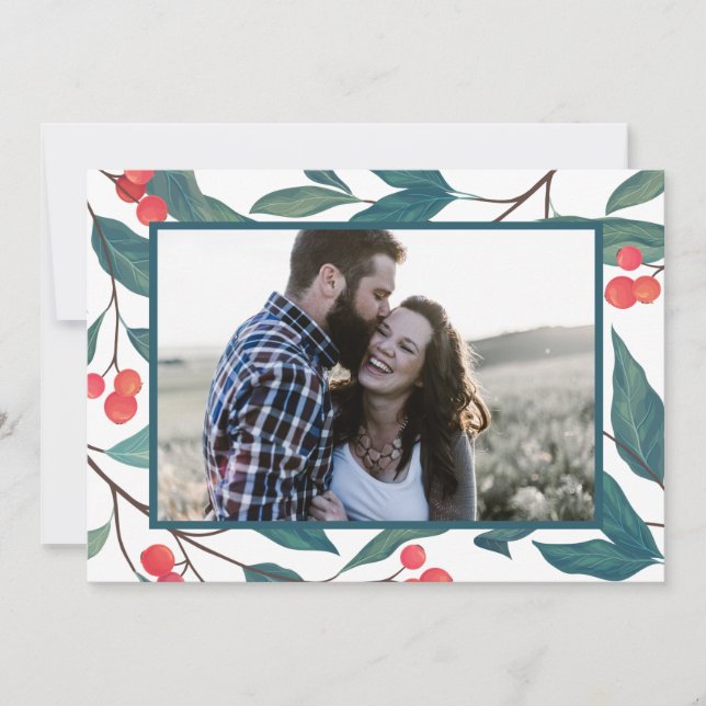 Invitation MERRY CHRISTMAS | Happy Holidays Watercolor Holly (Devant)