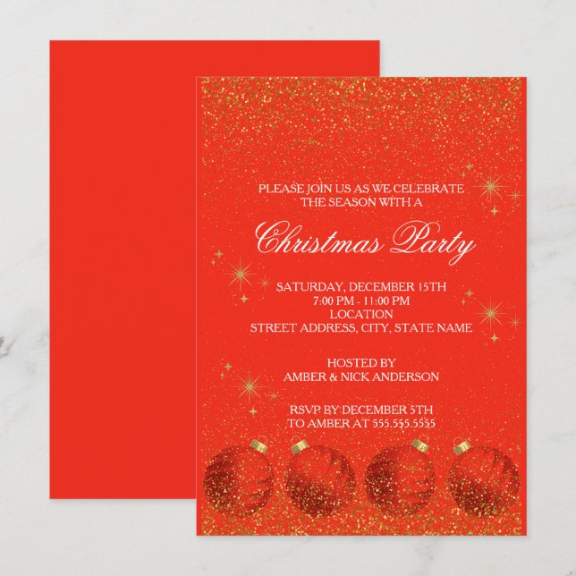 Invitation Merry Christmas Holiday Party Glitter (Devant / Derrière)