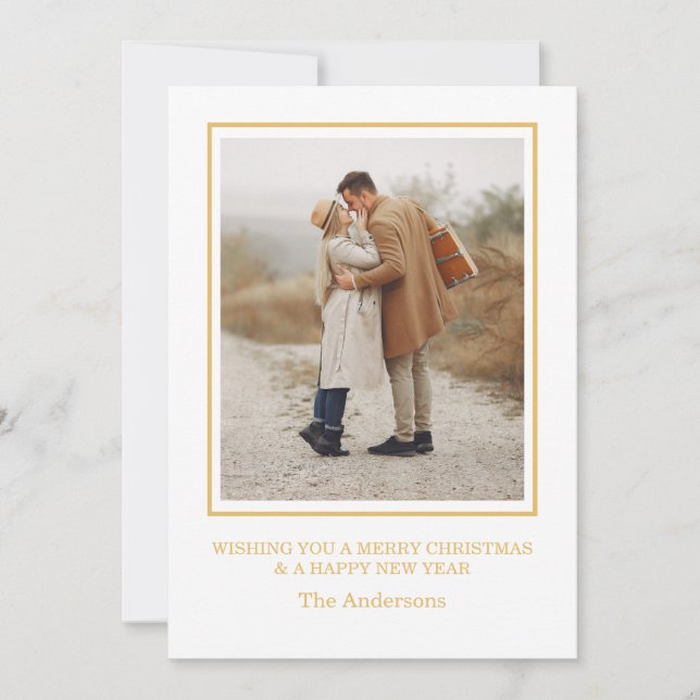 Invitation Merry Christmas Photo Collage Gold Holiday Card (Devant)