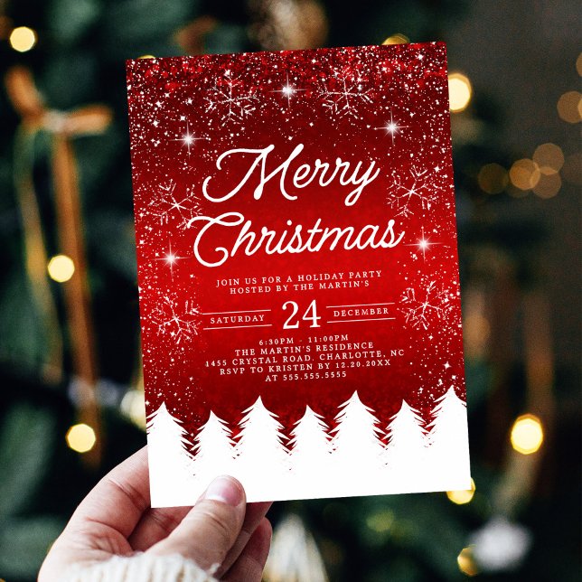 Invitation Merry Christmas Red & White Snowflakes Party  (Créateur téléchargé)