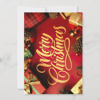 Invitation  "Merry Christmas" Schrift mit Geschenken & Zapfen