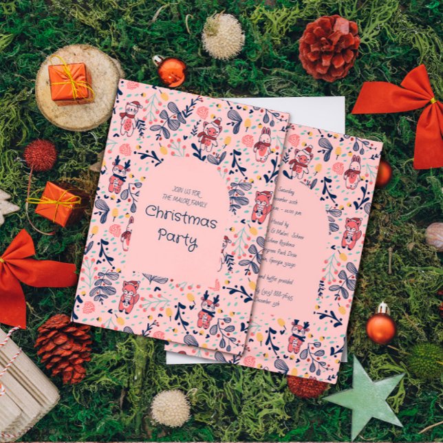 Invitation Merry Christmas Woodland Friends in Winter Forest  (Créateur téléchargé)